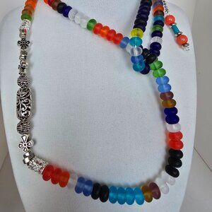 Handmade multi colored glass beaded necklace